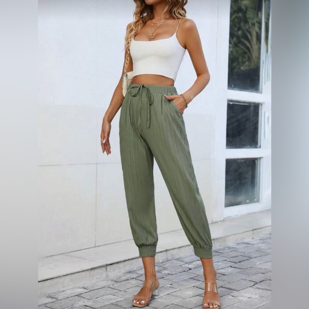 SHEIN Women’s Army Green/Olive/Sage Elastic Waist Jogger Pants L